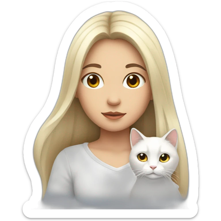 A girl with long dark hair and a white cat on her right shoulder sticker