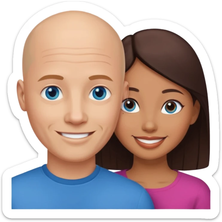 Bald white man blue eyes in love with Filipina woman sticker