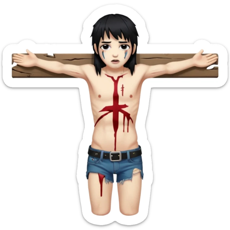 jesus-body-on-the-cross, black hair, punk hair, punk bangs sticker