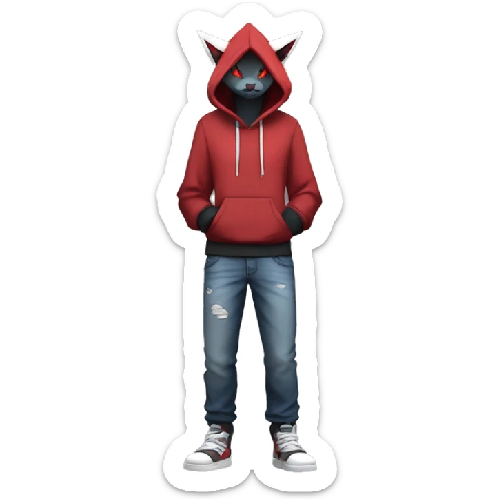 Edgy Cool Anthro Zoroark-Zangoose-Litten Fakemon Fursona Hoodie Full Body sticker