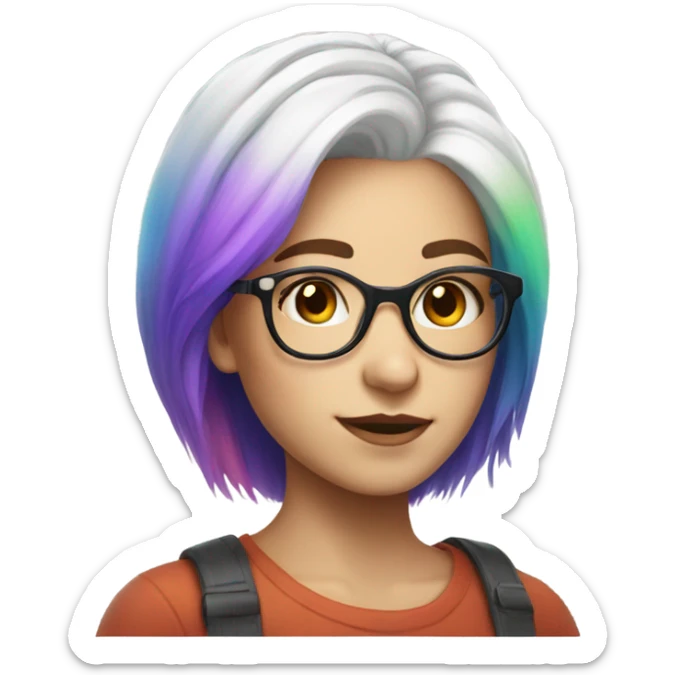 girl in glasses rainbow hair portrait white short hair sticker