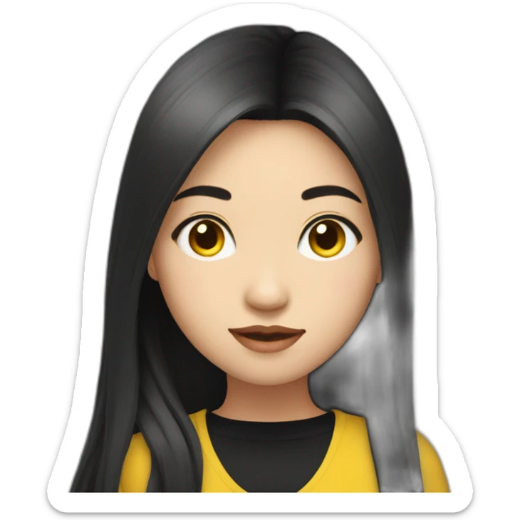 female-asian-round-face-with-long-black and yellow extensions hair in a black shirt sticker
