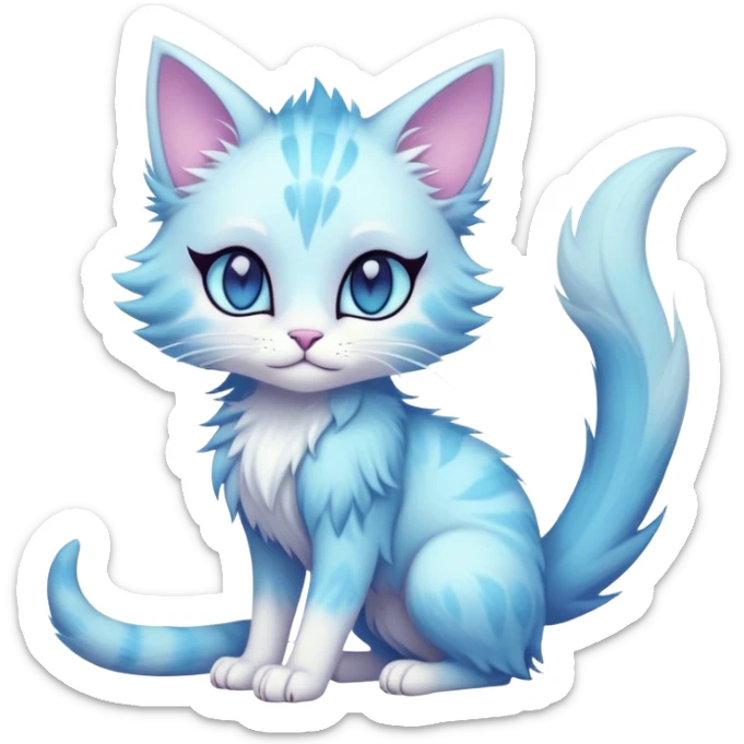 Kawaii dark edgy fantasy pastel ethereal feline-vernid-fursona animal creature with a tufted tail full body sticker