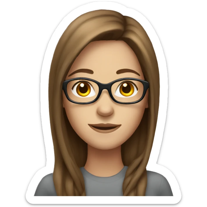 White woman with long brown hair and glasses sticker