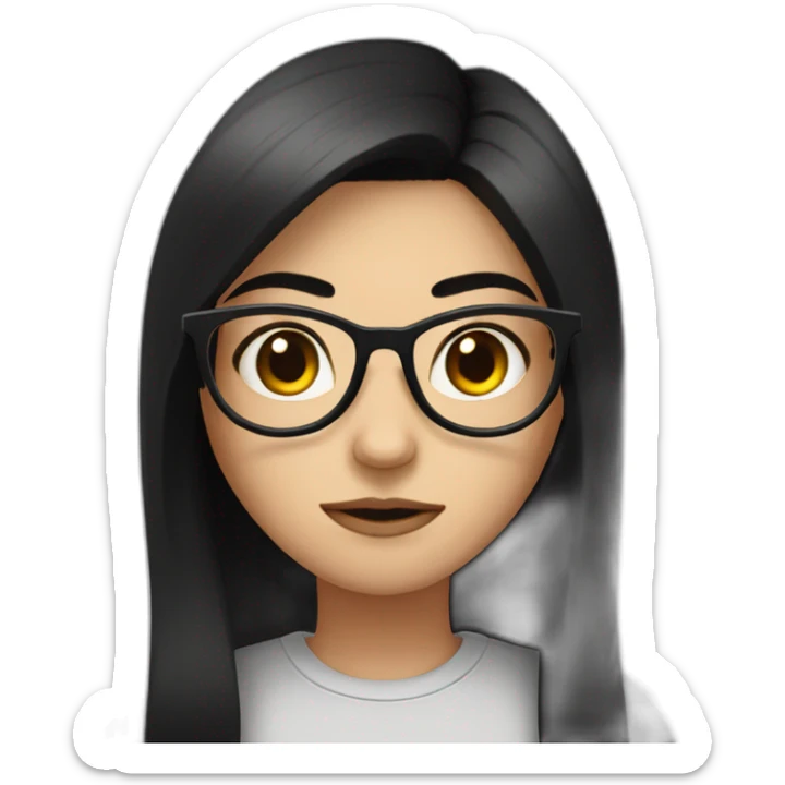 girl-glasses-anger-black straight hair-wirte skins-dark eyes-smal eyes sticker