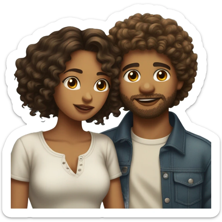 Brownskin boy with curly hair and connected beard kiss a lightskin girl with short curly banged hair  sticker
