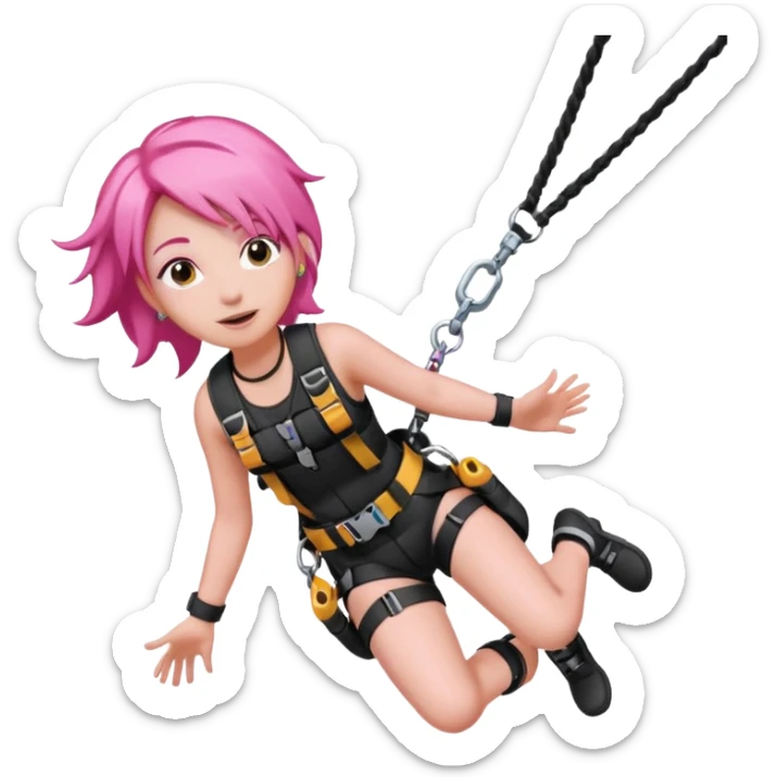 bungee jumping face with earrings pink hair flying away bungee jumo sticker