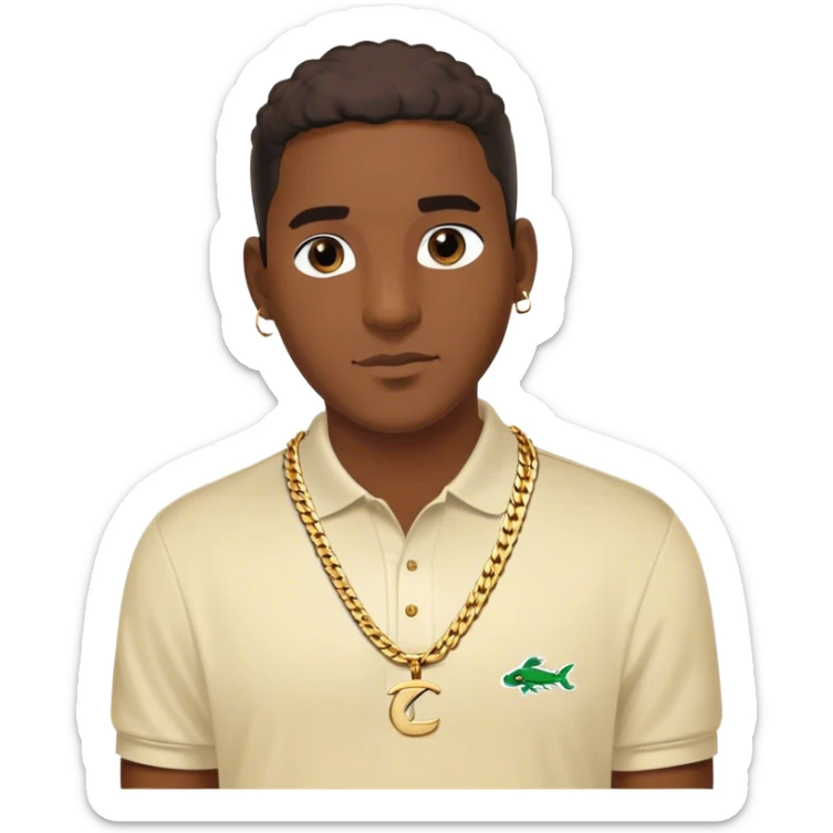 Homme Antillais chaine en or maille cubaine originaire de Martinique avec un polo Lacoste  sticker