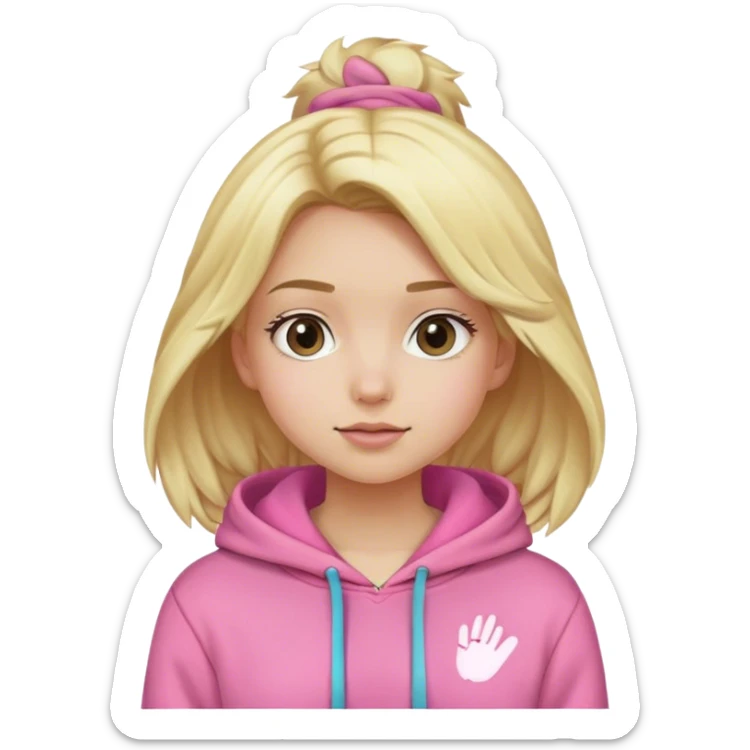Blonde girl wearing pink palm puff hoodie sticker