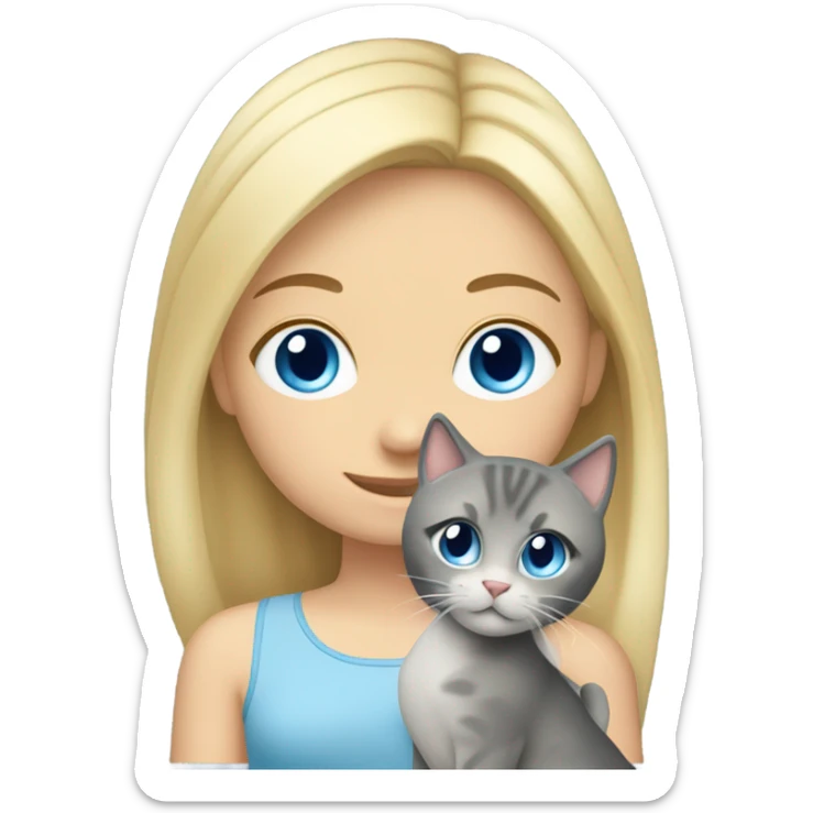 Blonde hair blue eye girl holding 2 cats, one is all gray and one is gray mixed sticker