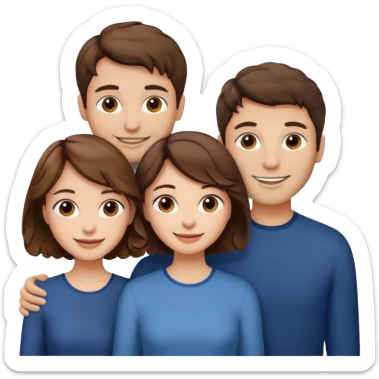 Throuple two women with short wavy brown hair, male with short brown hair sticker