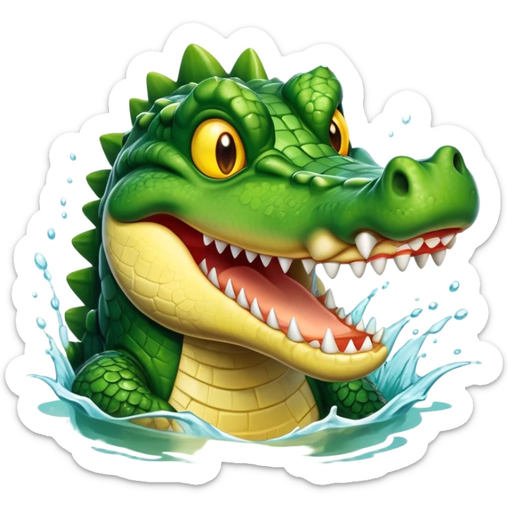 A crocodile with a happy face splashes in the water, showing off its big toothy grin sticker