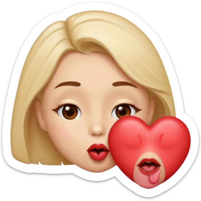 A cute circular blowing a smooch kiss with heart and little bite on the lower lip sticker