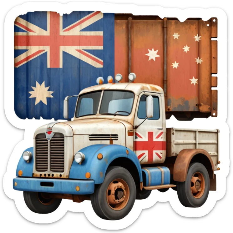 Old Mack truck with Australian flag decal on door sticker