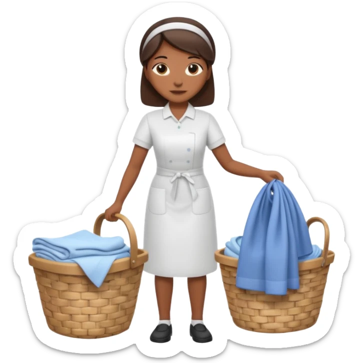 a detailed, high quality full body illustration of a housekeeper folding the laundry, sticker