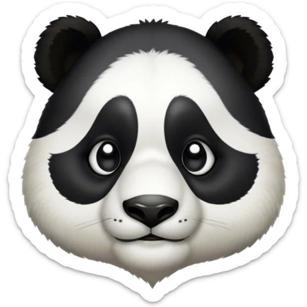 Cinematic Noble Panda Portrait Emoji, Poised and regal, with a robust, sturdy build and a strikingly contrasting black and white Fur, deep-set soulful dark eyes, Simplified yet sharp and sophisticated features, highly detailed, glowing with a soft, dignified glow, high shine, intelligent and gentle, stylized with an air of bamboo forest majesty, focused and attentive, soft glowing outline, capturing the essence of a watchful and confident companion, so majestic it feels as though it could lumber out of the screen with effortless authority! sticker