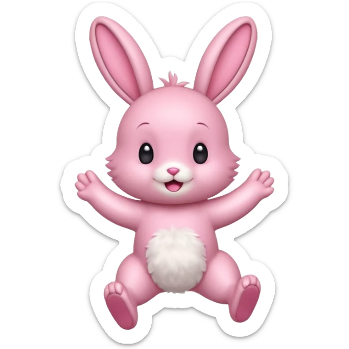 Exited pink bunny, kawaii chibi fluffy ears and body jumping of excitement  sticker