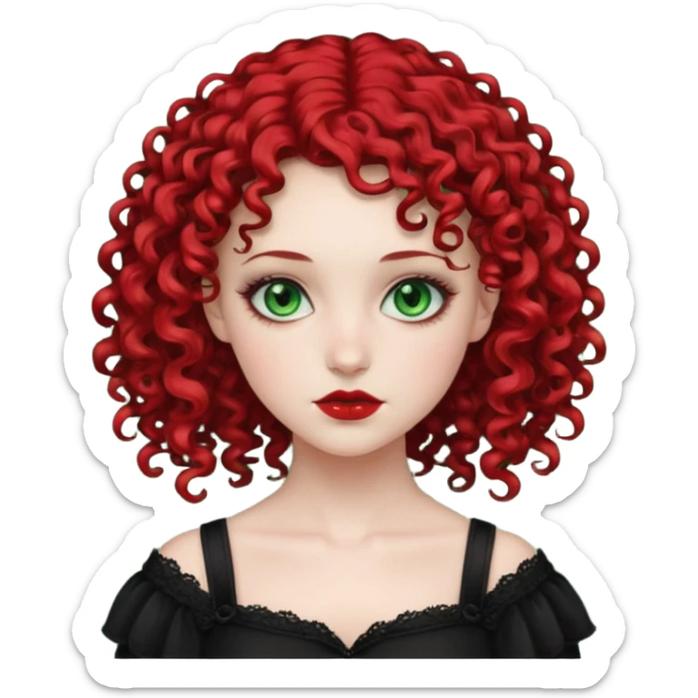 pale girl , From green eyes with curly hair to red shoulder, with the gothic and 2000s style sticker