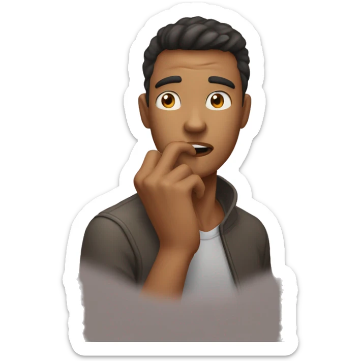 Shh I'm mewing, man holding finger er on mouth in a shush movement he has a very stong and beautiful jawline mewing jawline++ sticker
