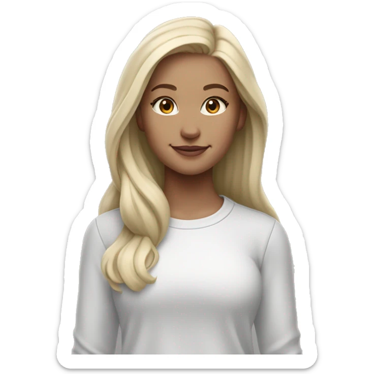 white raced, blonde hair with middle part, girl, long sleeve white lululemon shirt,  grey sweat pants  sticker