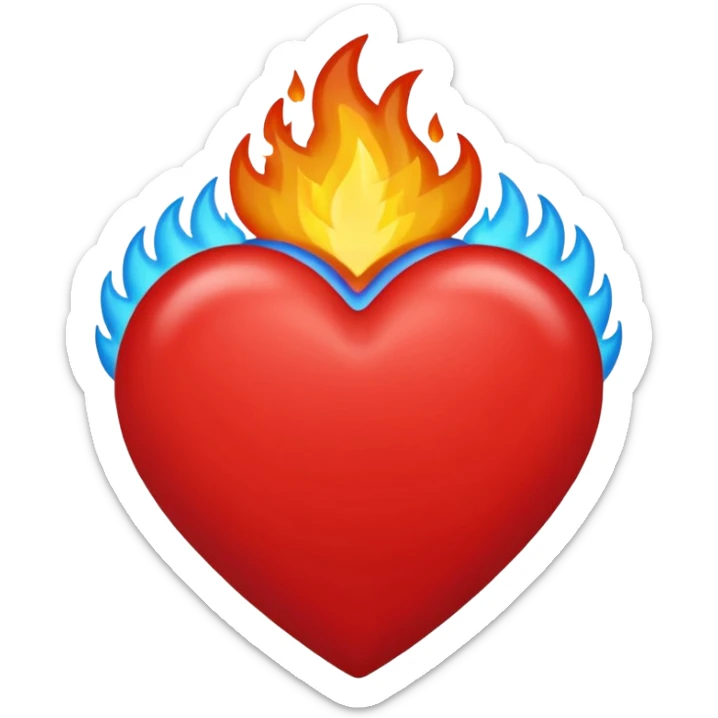 Hazme el corazón rojo y con fuego y que el fuego sea azul verdoso sticker