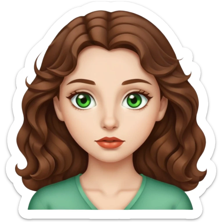 A girl with green eyes wavy hair beautiful lips small nose and brown hair sticker