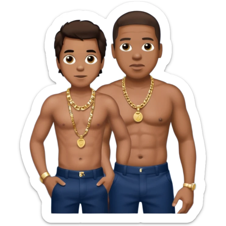 Jay-Z with dark brown hair, shirtless with necklace, metallic navy blue pants sticker