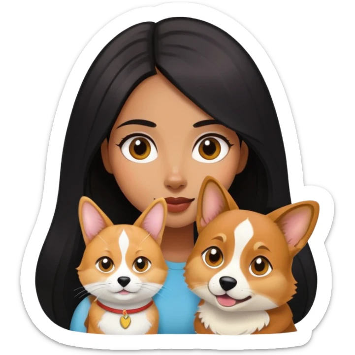 The black long hair girl with a corgi and a Abyssinian cat sticker