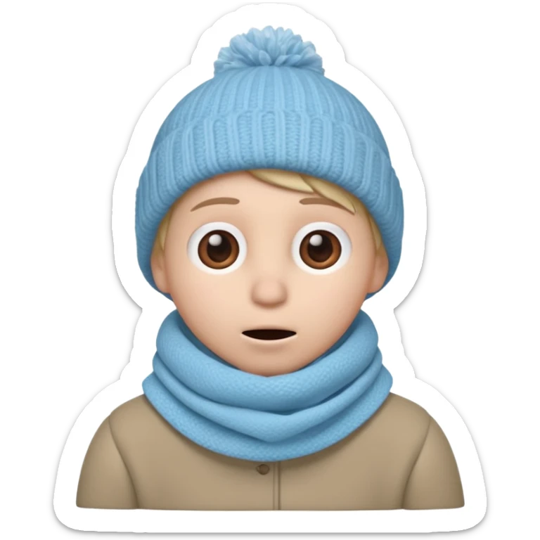 claymation face, scarf up to nose, shivering, frosty air, cold weather, soft and cuddly sticker
