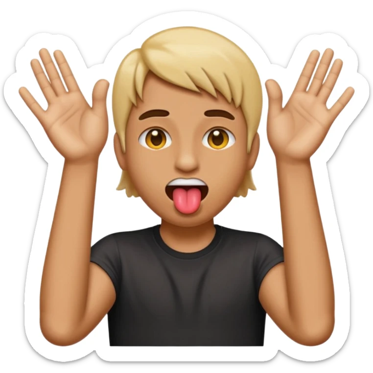 tongue sticking out emoji with rock and roll hands on each side of face sticker