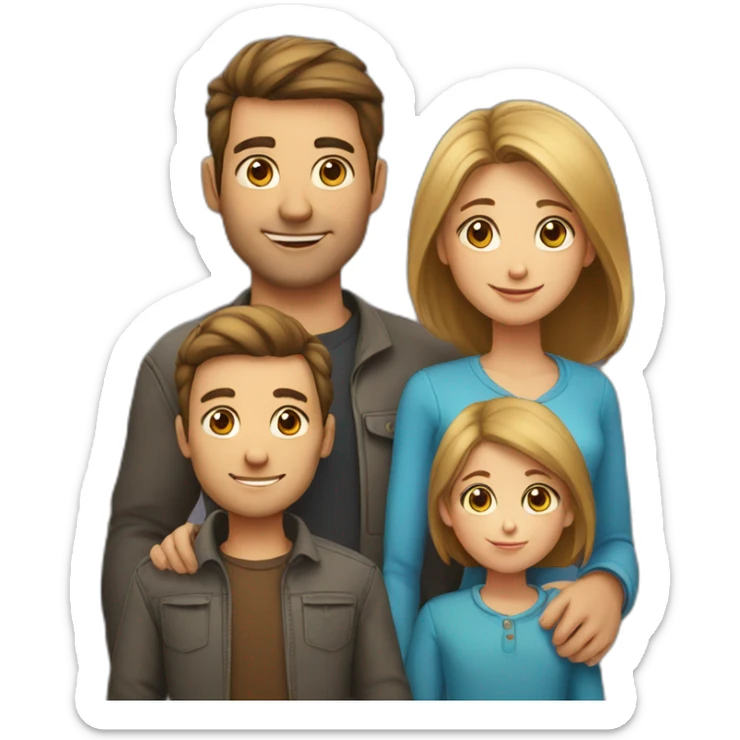  family, with man with short hair, woman with long hair, boy and little girl sticker