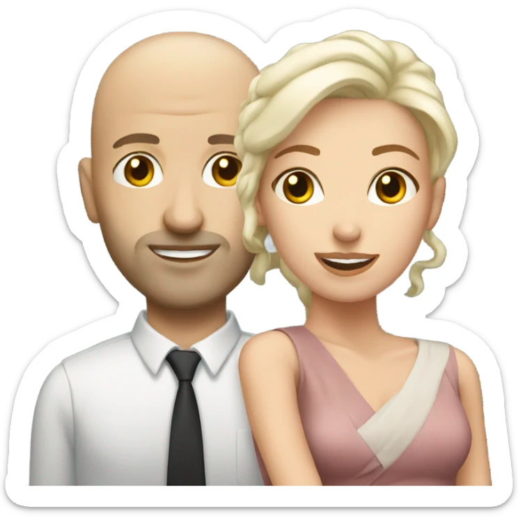 Bald white  man with woman sticker