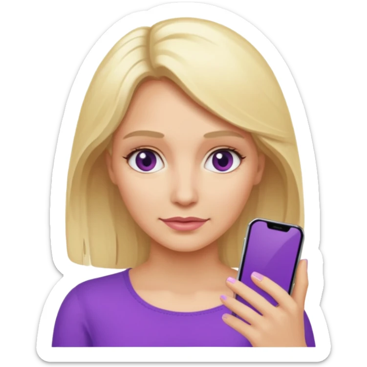 Une femme blonde âgée avec un smartphone dans la main et des ondes violettes  sticker