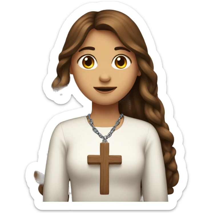 bautefull Long Brown Hair Girl That love Christ and weare a Cross chain sticker