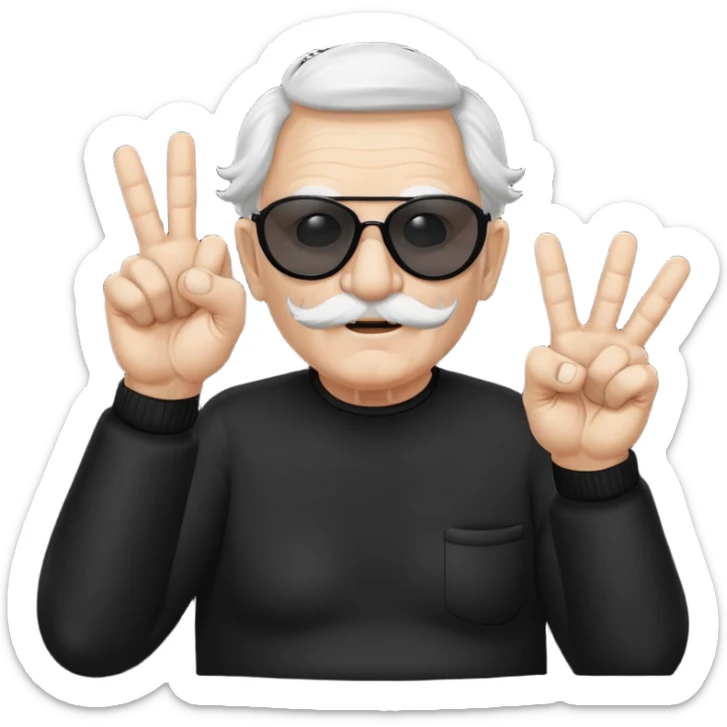 Some white old guy with a mask on and black shades with it also holding up the middle fingers sticker