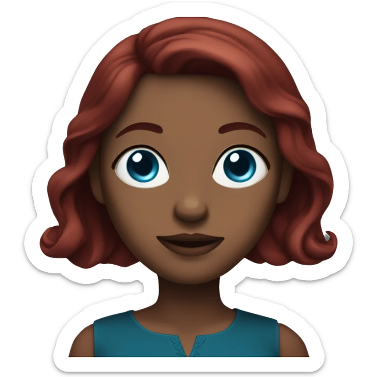 White woman with blue eyes and long dark red hair wearing a dark red dress sticker