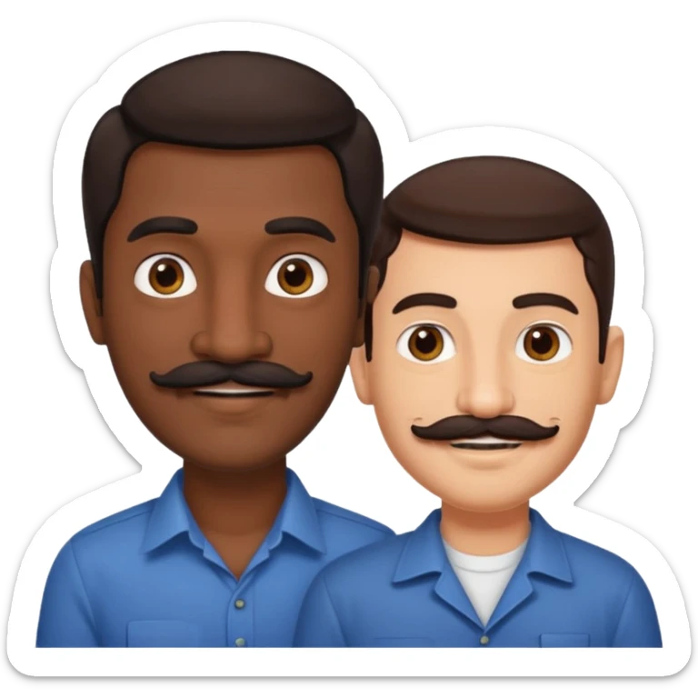 Gay couple. Tall dark indian man with mustache and shorter white man with dark brown hair. sticker