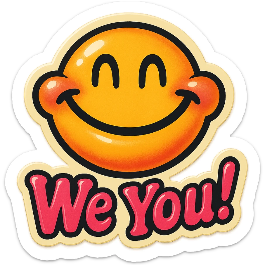 excited smile with mouth closed 
add the words W You! in pink sticker