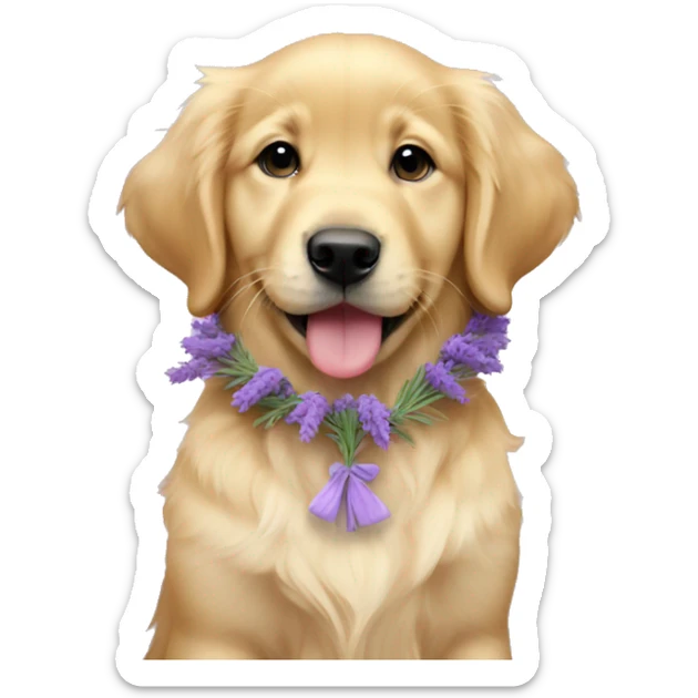 female golden retriever puppy with lavender neck garland sticker
