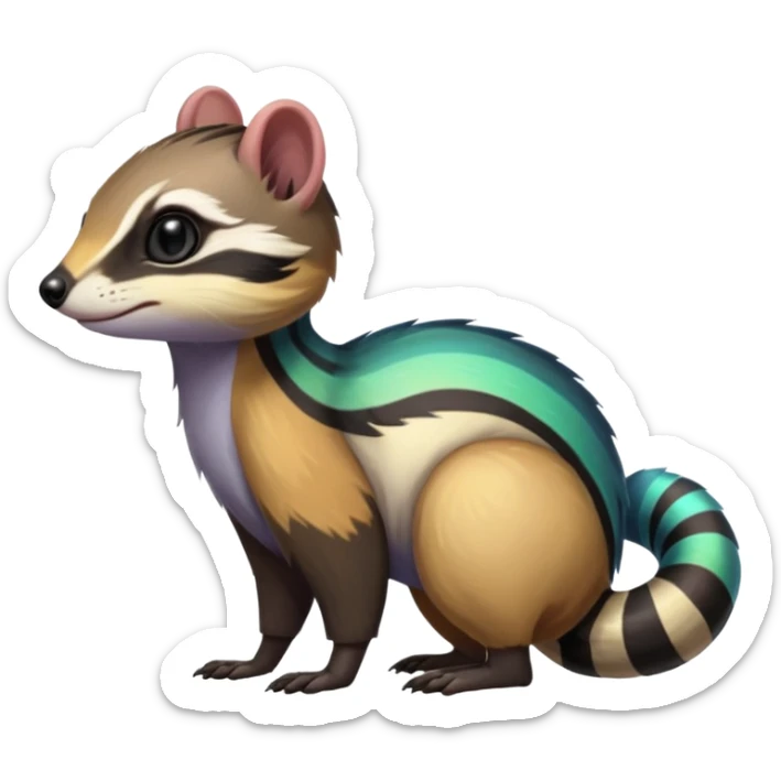 Colorful black and iridescent Cacomistle-Numbat-Ferret-hybrid-fusion-animal-creature, full body  sticker