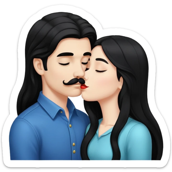 White boy with black mustache kissing white girl with long black hair sticker