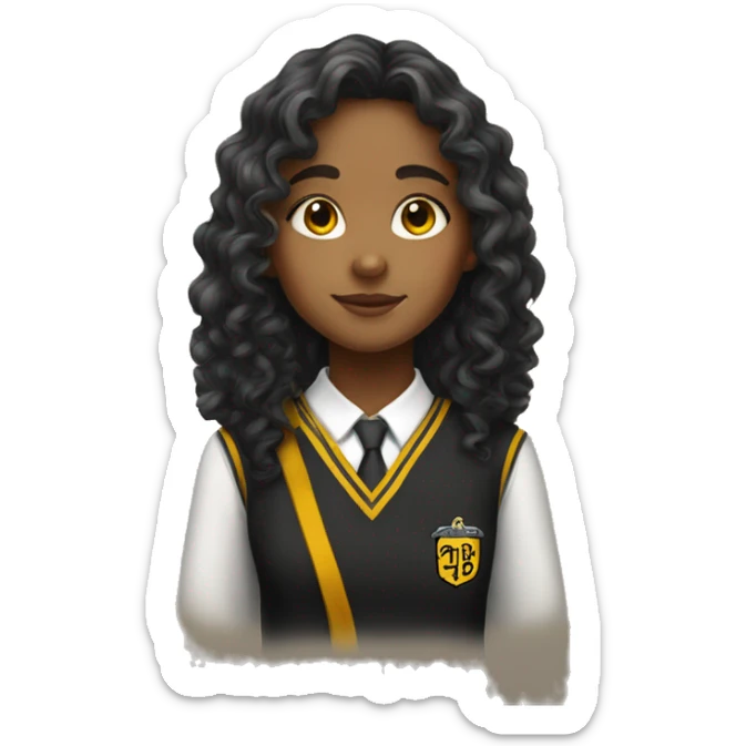  girl with long curly hair wearing Hufflepuff school uniform sticker