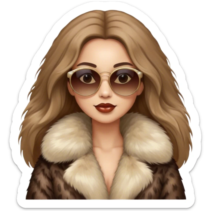 Beautiful realistic long hair light brunette mob wife with fur coat Sun Glasses sticker