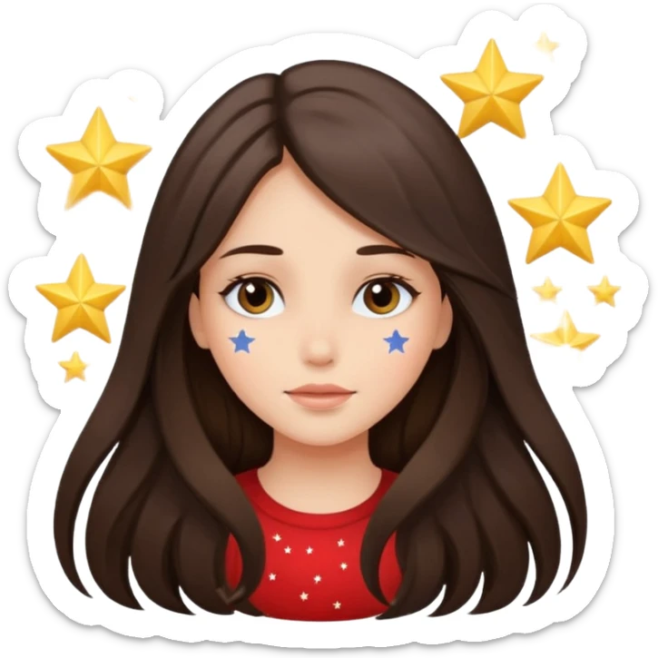brunette long hair girl with stars instead of eyes on face  sticker