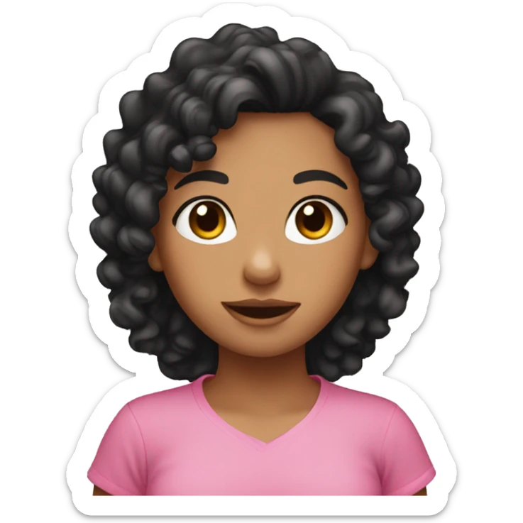 tan girl with black curly hair and pink shirt  sticker