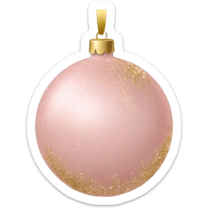 Light pink christmas ball ornament with champagne color gold glitter accents  sticker