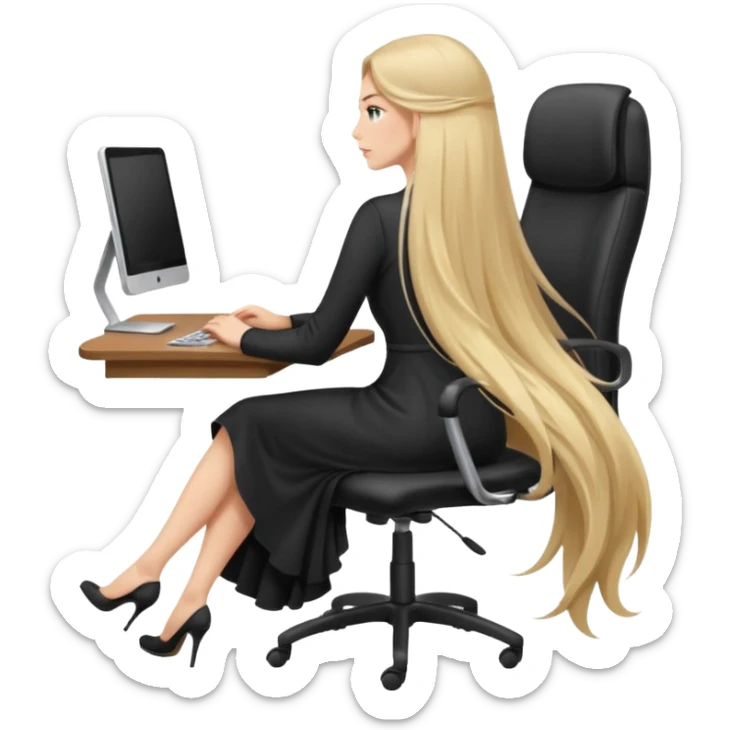 Woman from the Back of head with long hair sitting on an office chair sticker