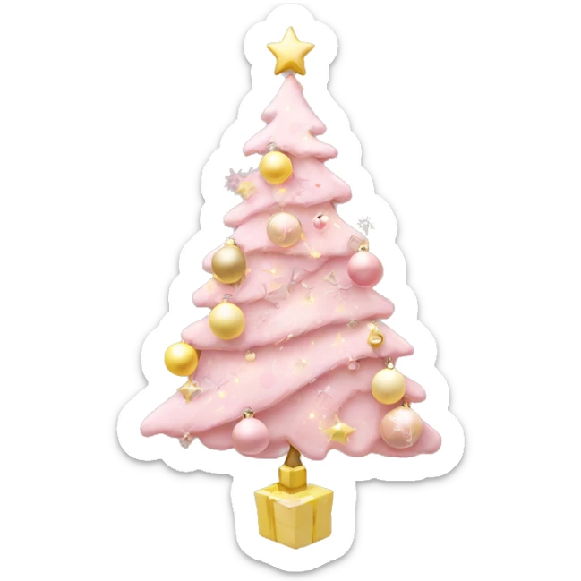 pastel pink christmas tree with pastel pink and pastel yellow ornaments，more details sticker