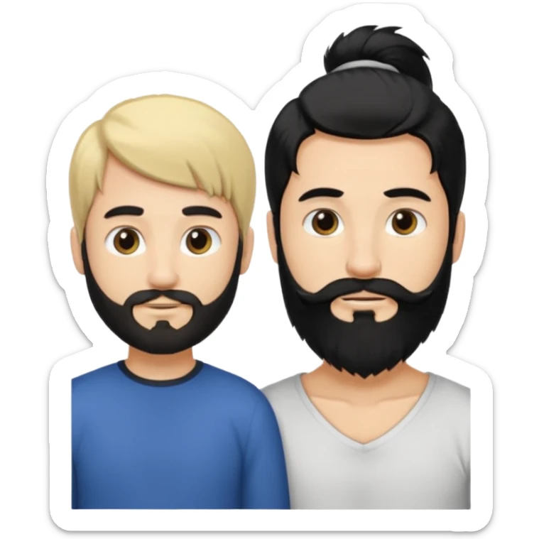 Man with long black hair tied in a tail and beard with a young blond short-haired without a beard sticker