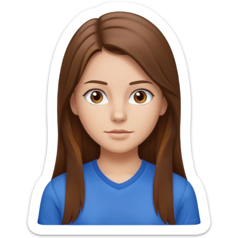 brown hair, hazel eyes, blue athletic shirt, strait long hair girl sticker